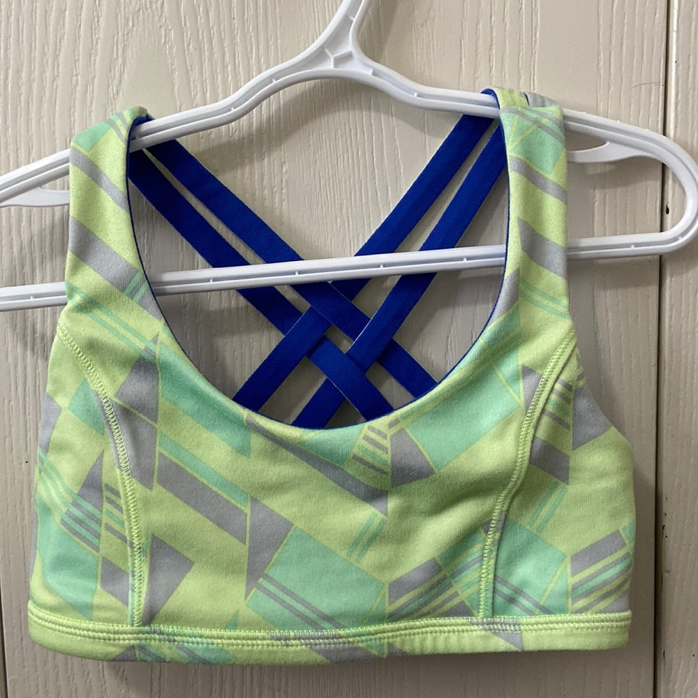 Ivivva Yellow, Green & Grey Patterned and Blue Reversible Sports Bra